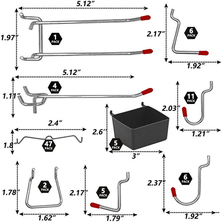 114 Pcs Pegboard Hooks Set Met - Workshop Tools Board 评论和价格